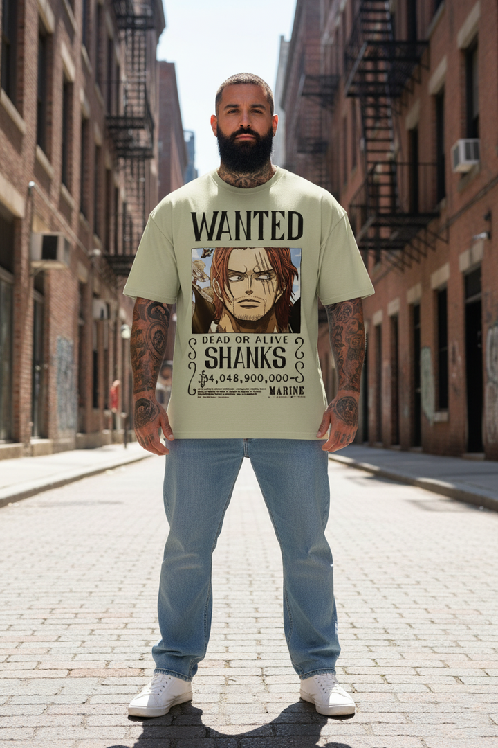 UNISEX BEIGE  SHANKS - DEAD OR ALIVE WANTED POSTER OVERSIZE FIT TSHIRT