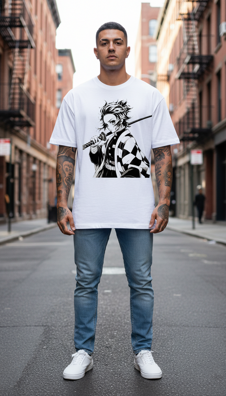 UNISEX WHITE BNW TANJIRO OVERSIZE FIT TSHIRT