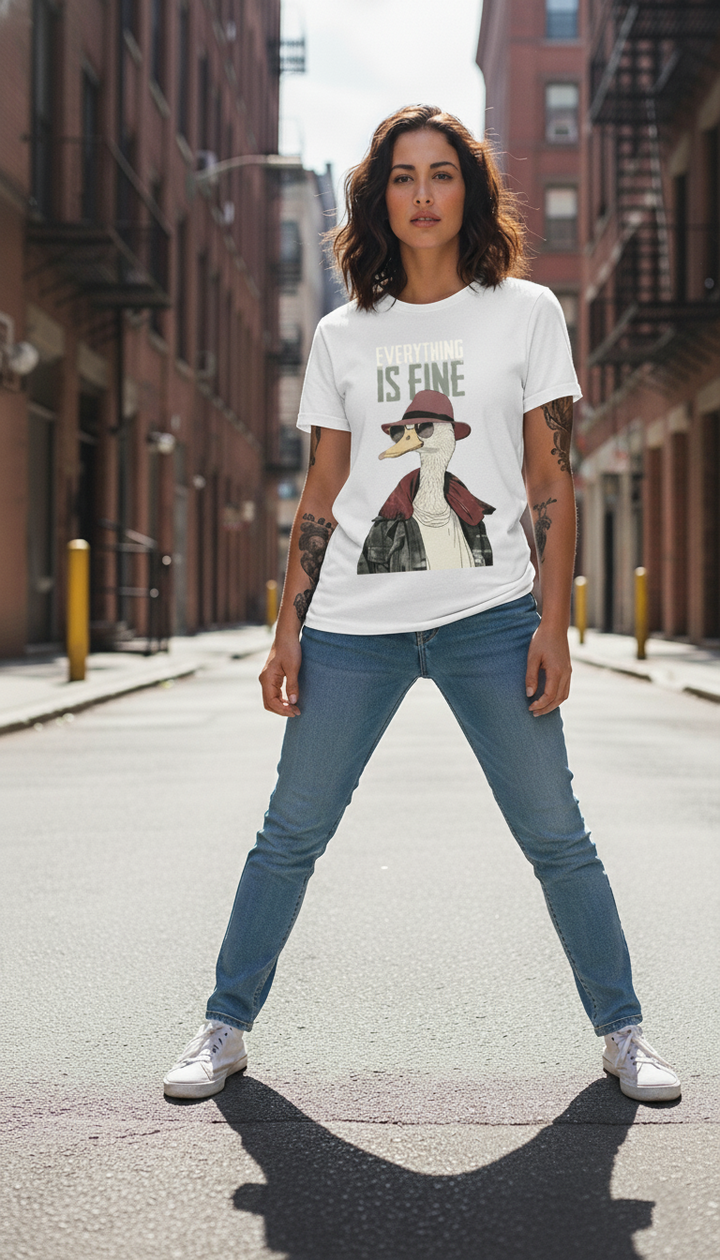 WOMEN'S WHITE EVERYTHING IS FINE REGULAR FIT TSHIRT