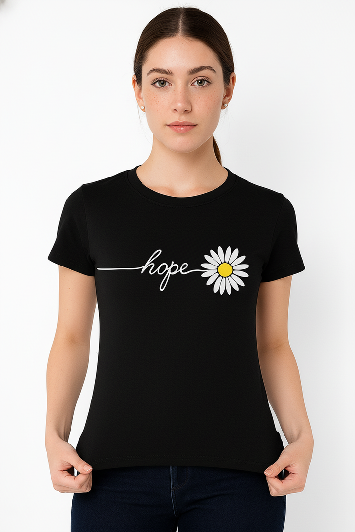 WOMEN'S BLACK MONOCHROME BLOOM REGULAR FIT TSHIRT