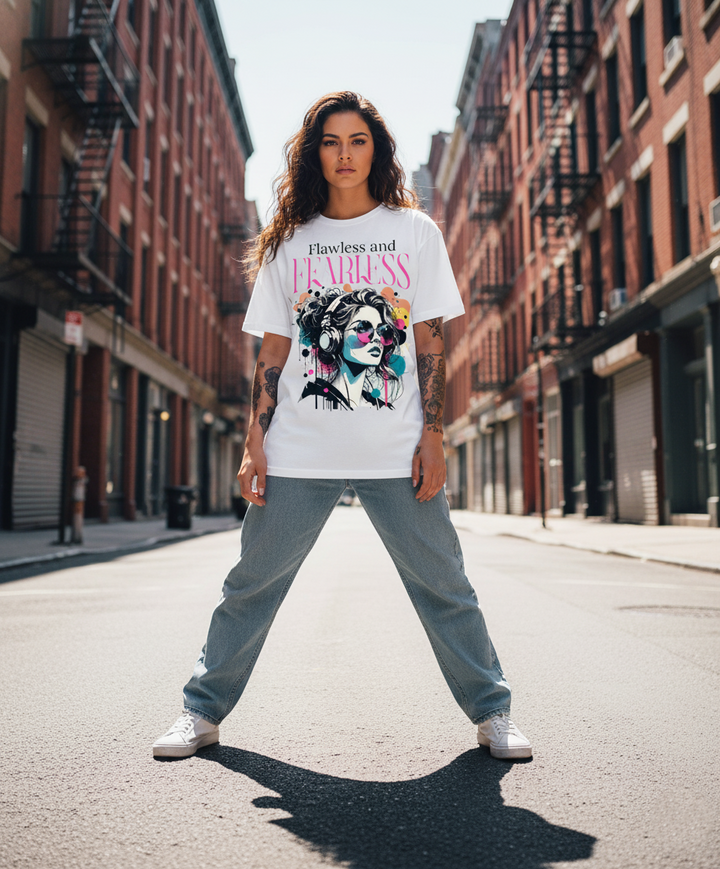 WOMEN'S WHITE FLAWLESS AND FEARLESS REGULAR FIT TSHIRT
