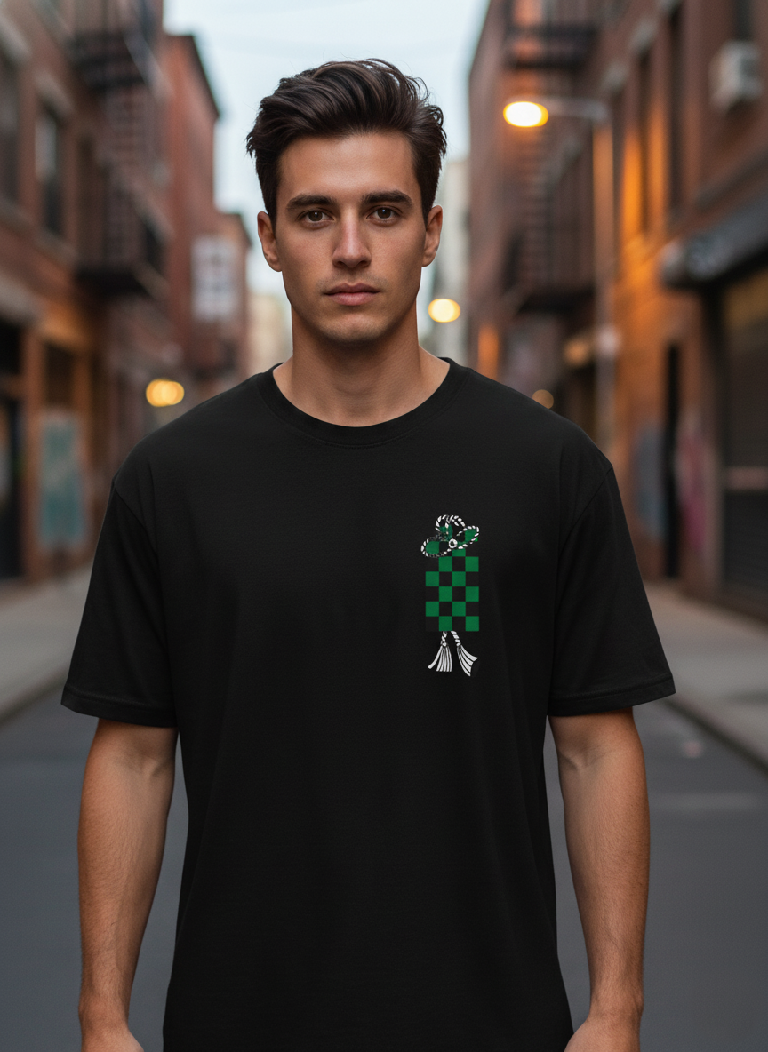 UNISEX BLACK TANJIRO'S CHECK OVERSIZE FIT TSHIRT