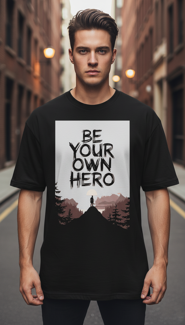 UNISEX BLACK BE YOUR OWN HERO OVERSIZE FIT TSHIRT