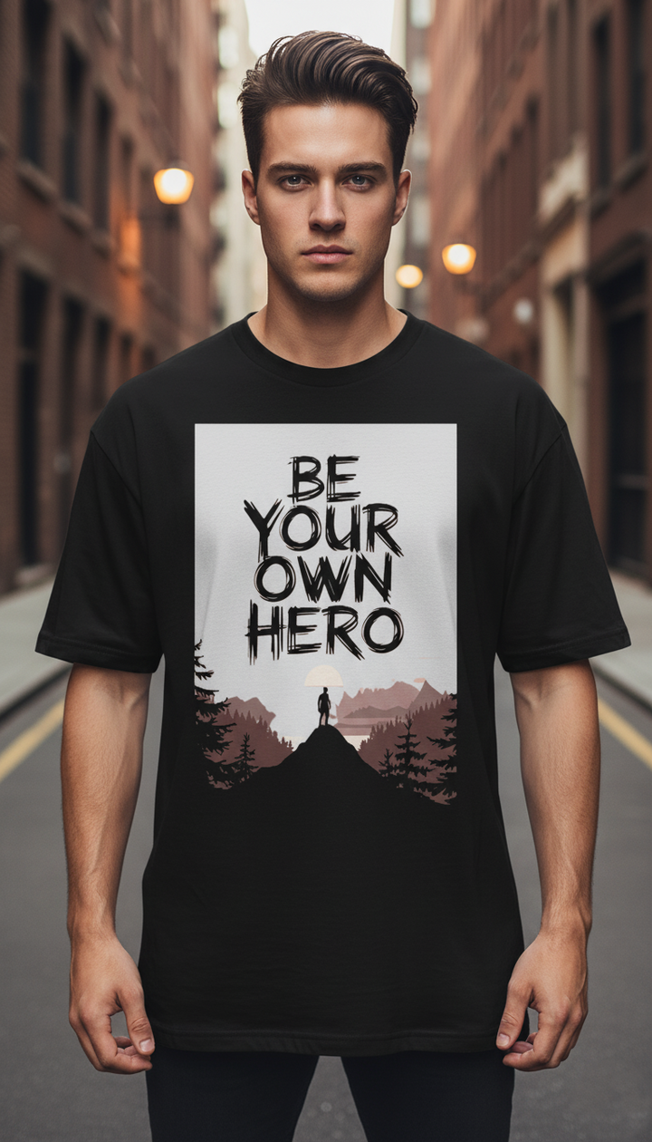 UNISEX BLACK BE YOUR OWN HERO OVERSIZE FIT TSHIRT