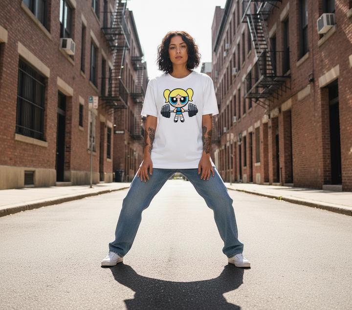 WOMEN'S WHITE BLUE BUBBLES REGULAR FIT TSHIRT