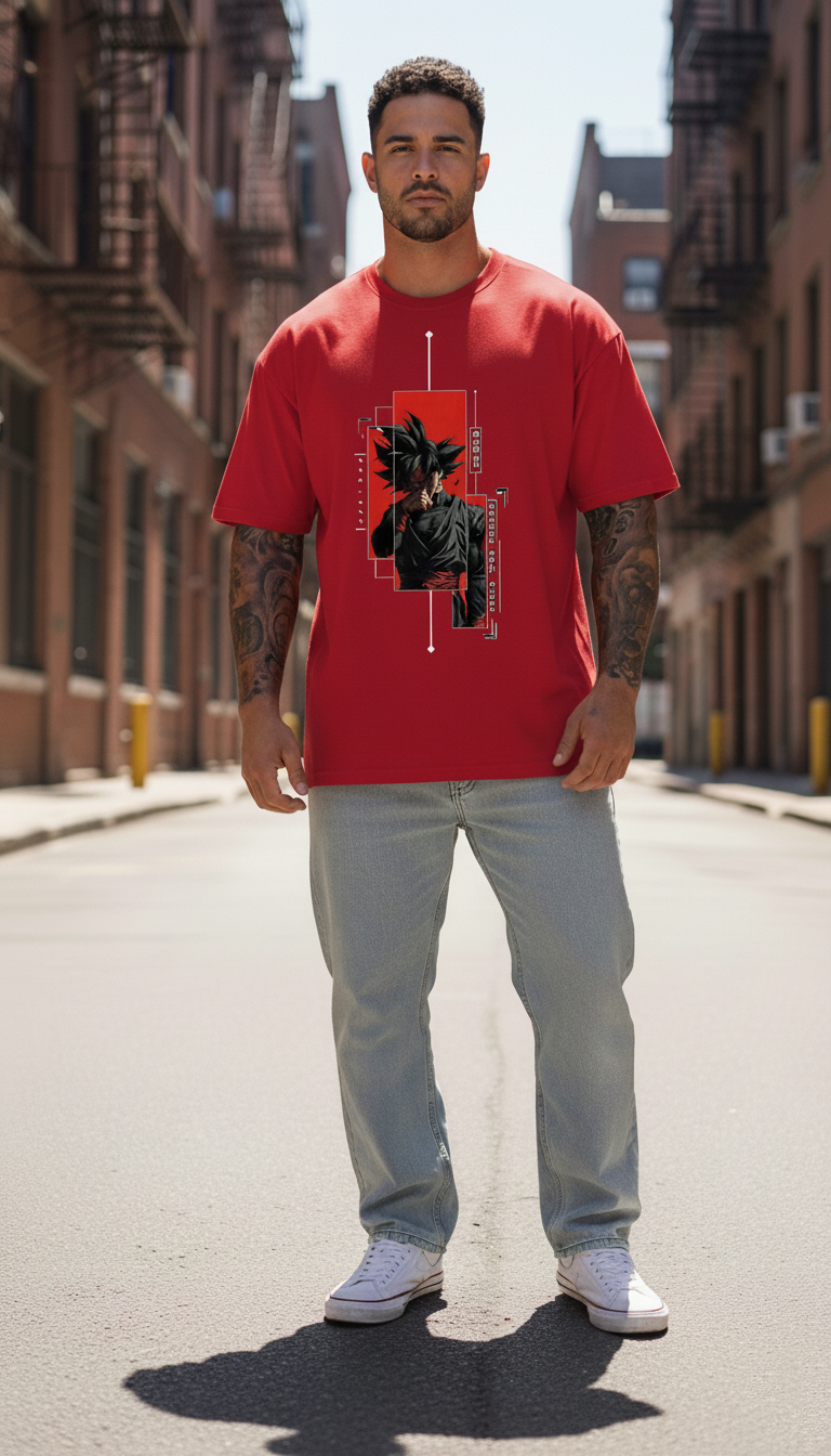 UNISEX RED GOKU BLACK OVERSIZE FIT TSHIRT