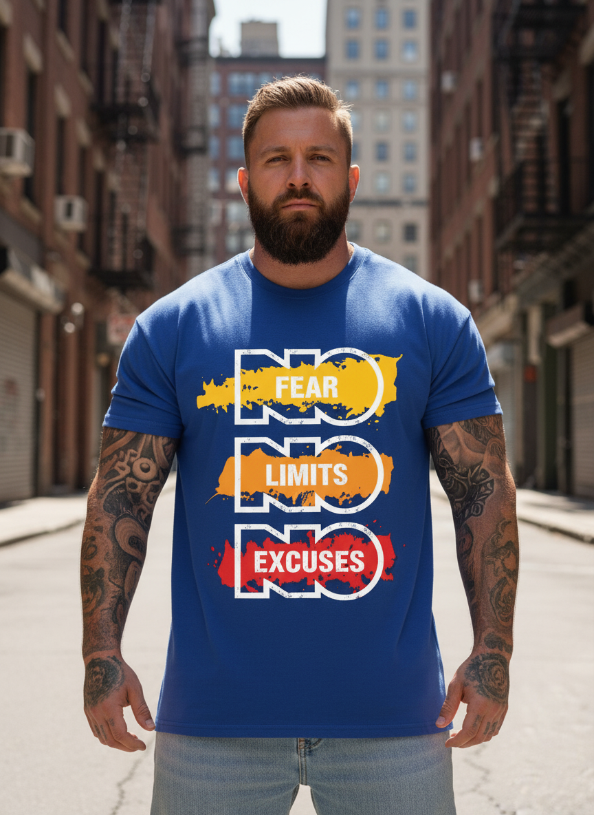 UNISEX BLUE NO FEAR NO LIMIT NO EXCUSES OVERSIZE FIT TSHIRT