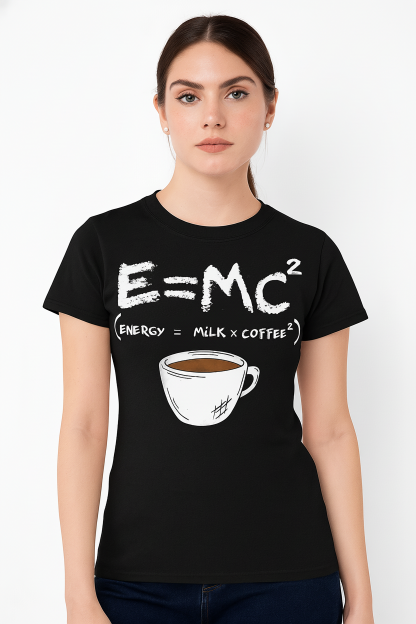WOMEN'S BLACK E=MC(Sq.) REGULAR FIR TSHIRT