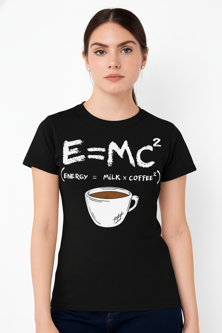 WOMEN'S BLACK E=MC(Sq.) REGULAR FIR TSHIRT