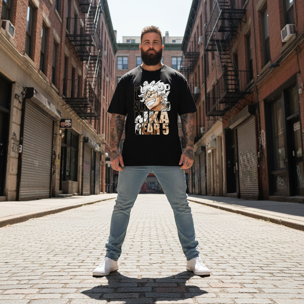 UNISEX BLACK MONKEY D LUFFY - NIKA GEAR 5 OVERSIZE FIT TSHIRT