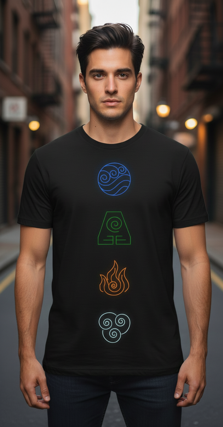 UNISEX BLACK AVATAR - THE LAST AIRBENDER (THE FOUR ELEMENTS) REGULAR FIT TSHIRT