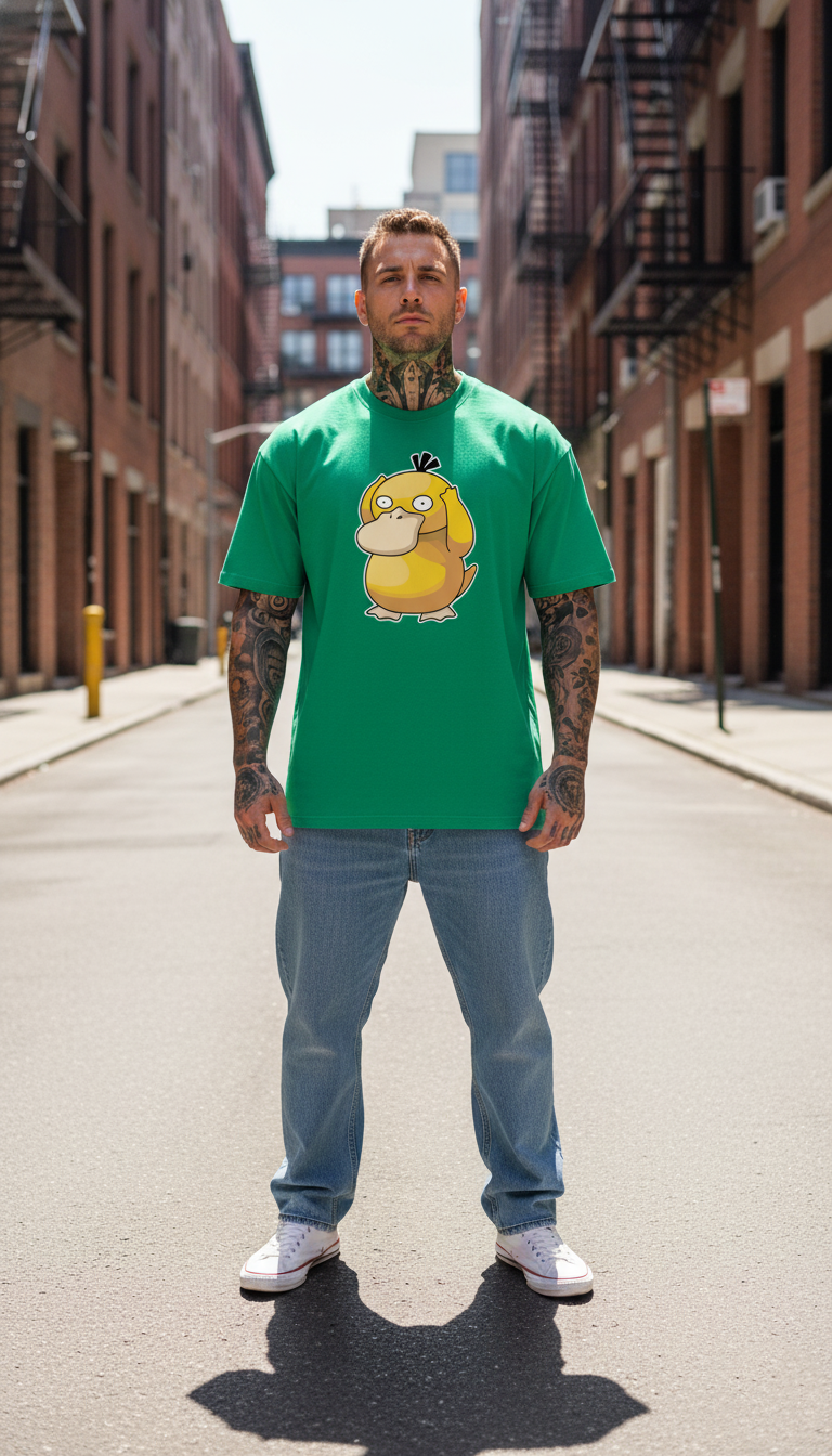 UNISEX GREEN FREAKY PSYDUCK OVERSIZE FIT TSHIRT