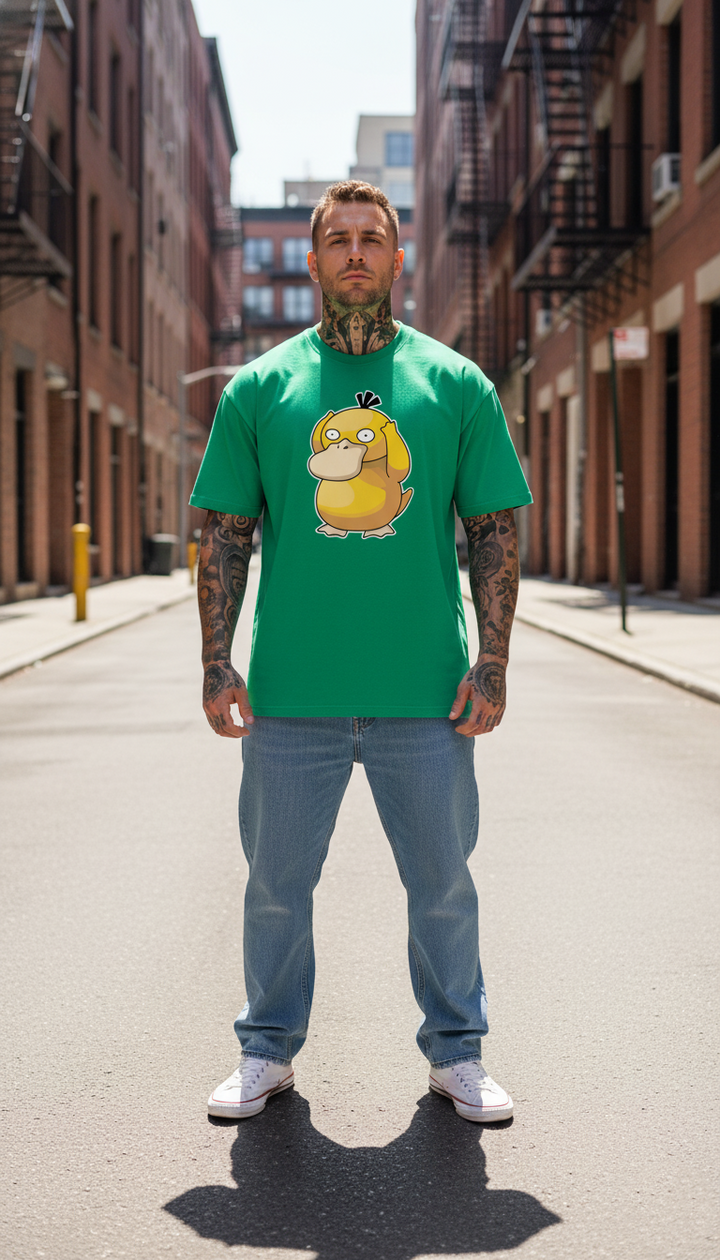 UNISEX GREEN FREAKY PSYDUCK OVERSIZE FIT TSHIRT