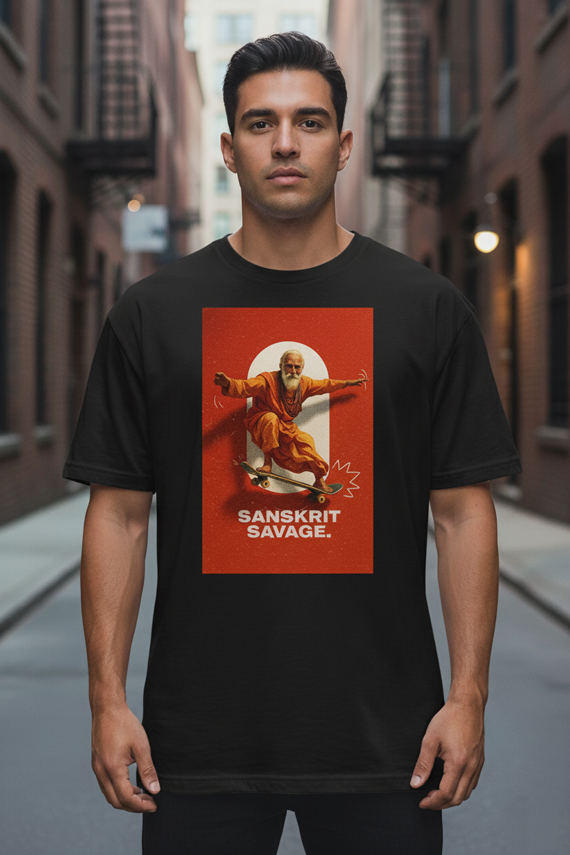 UNISEX BLACK SANSKRIT SAVAGE OVERSIZE FIT TSHIRT