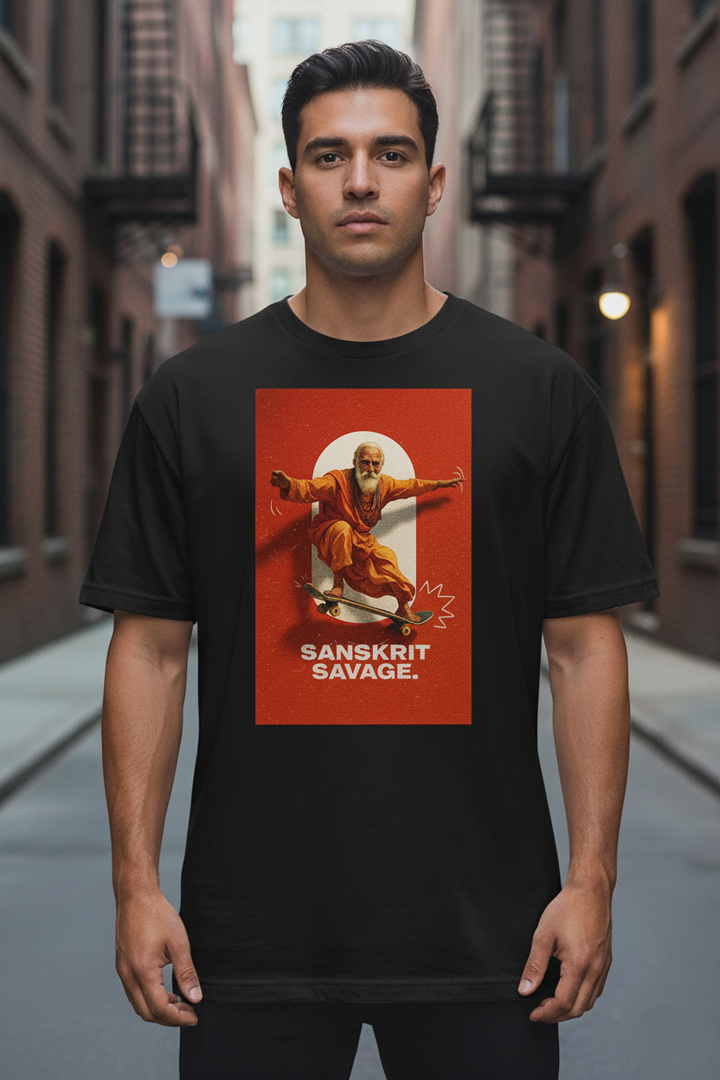 UNISEX BLACK SANSKRIT SAVAGE OVERSIZE FIT TSHIRT
