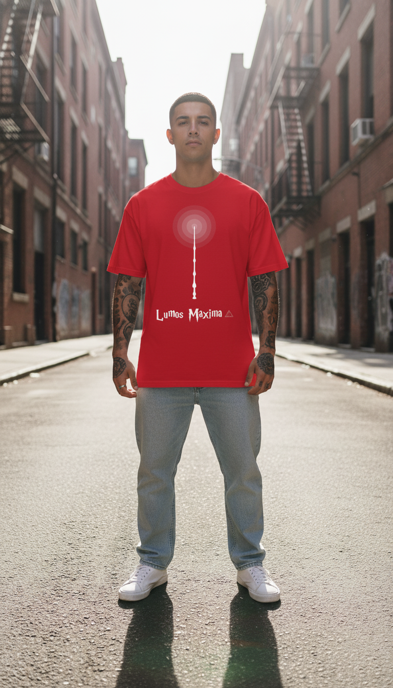 UNISEX RED LUMOS MAZIMA OVERSIZE FIT TSHIRT