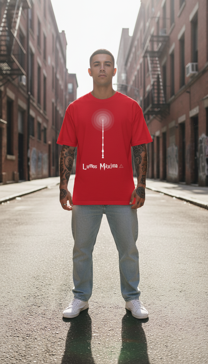 UNISEX RED LUMOS MAZIMA OVERSIZE FIT TSHIRT