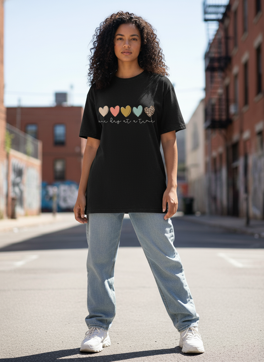 WOMEN'S BLACK ONE DAY AT A TIME REGULAR FIT TSHIRT