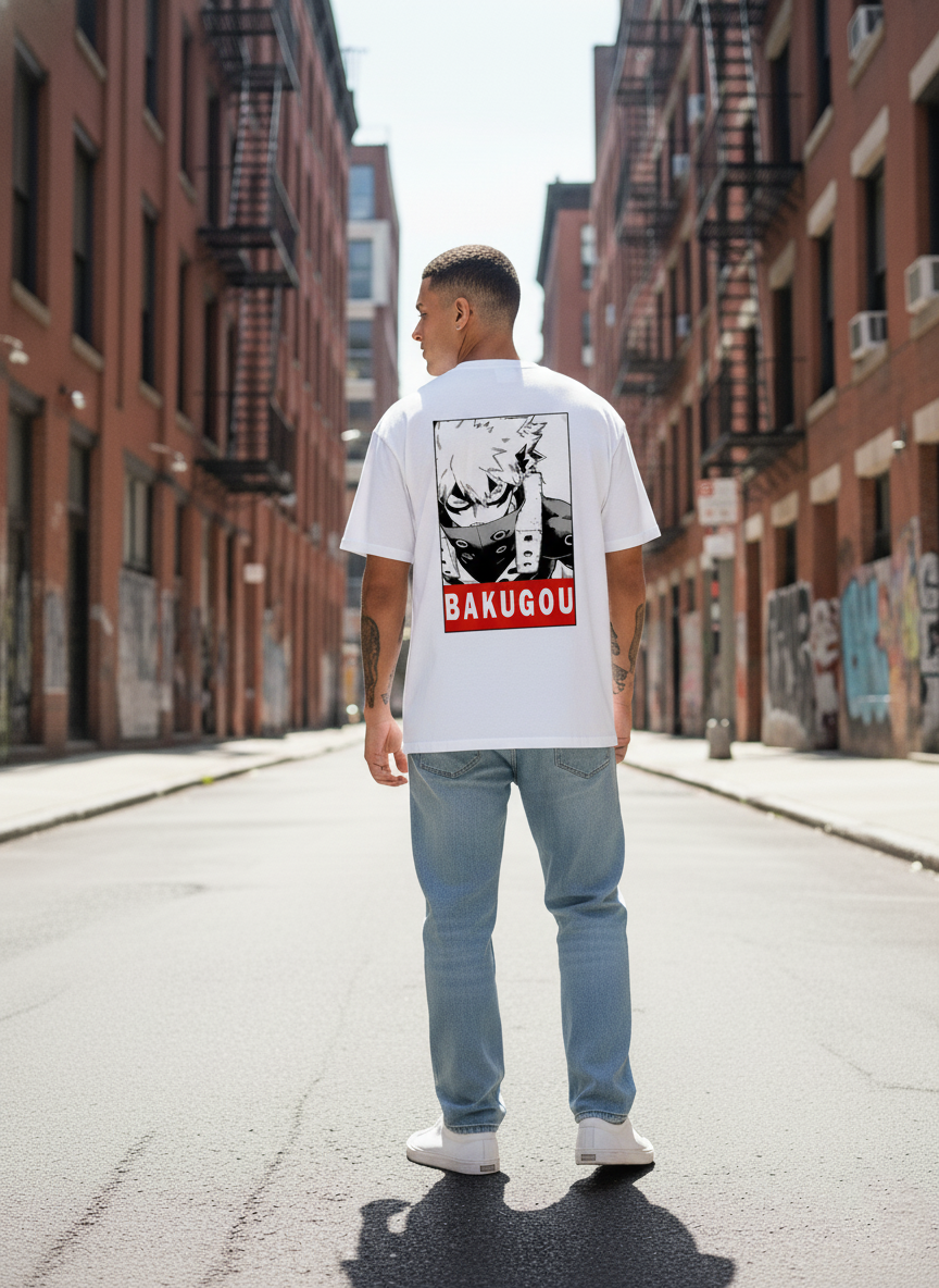 UNISEX WHITE BAKUGO OVERSIZE FIT TSHIRT