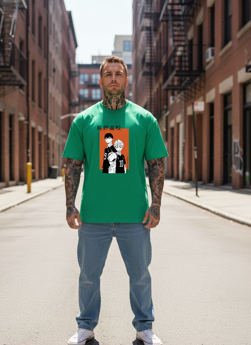 UNISEX GREEN HINATA KAGEYAMA OVERSIZE FIT TSHIRT
