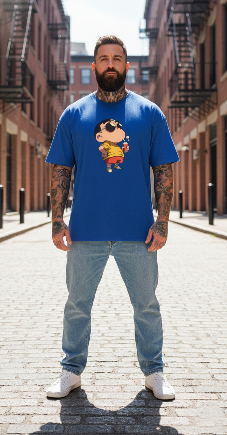 UNISEX ROYAL BLUE CHILL SHINCHAN OVERSIZE FIT TSHIRT