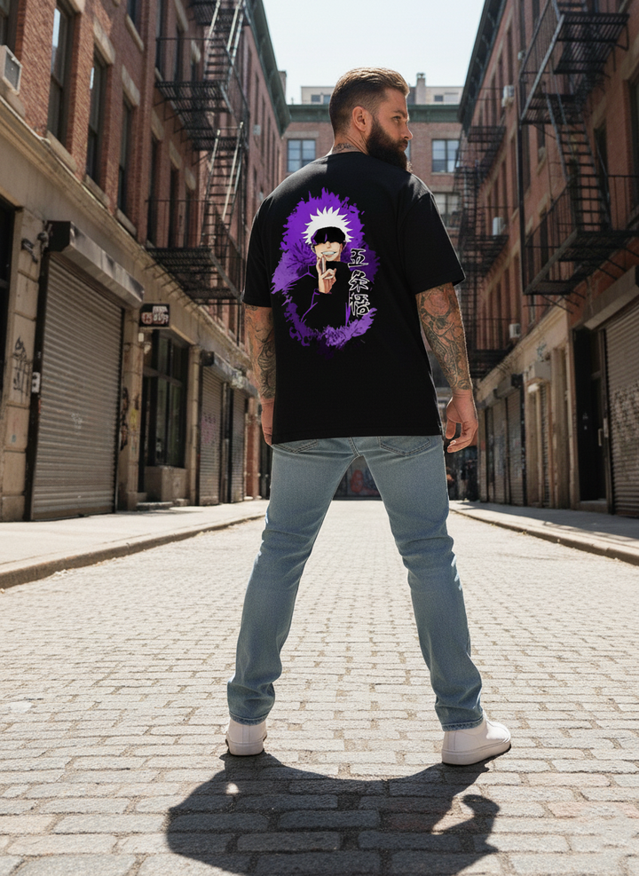 UNISEX BLACK GOJO SATORU - PURPLE HOLLOW OVERSIZE FIT TSHIRT