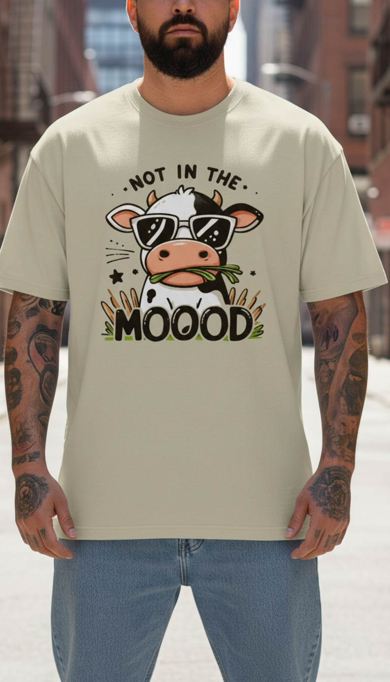 UNISEX BEIGE  NOT IN THE MOOOD OVERSIZE FIT TSHIRT