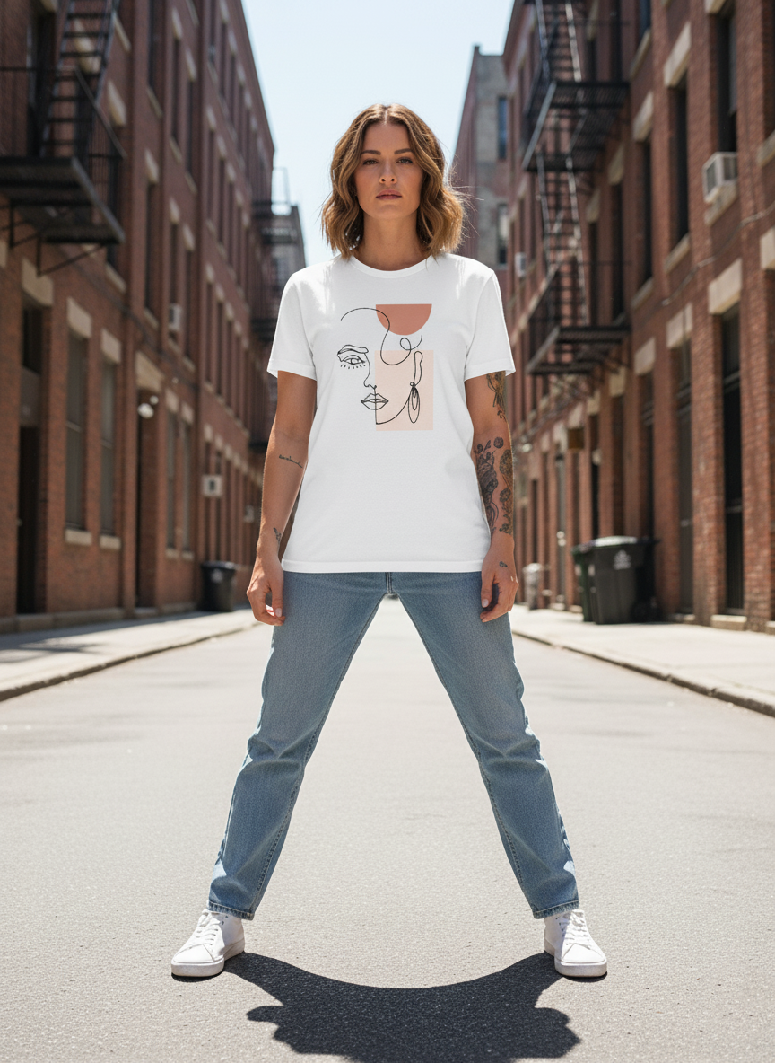 WOMEN'S WHITE ABSTRACT MUSE REGULAR FIR TSHIRT