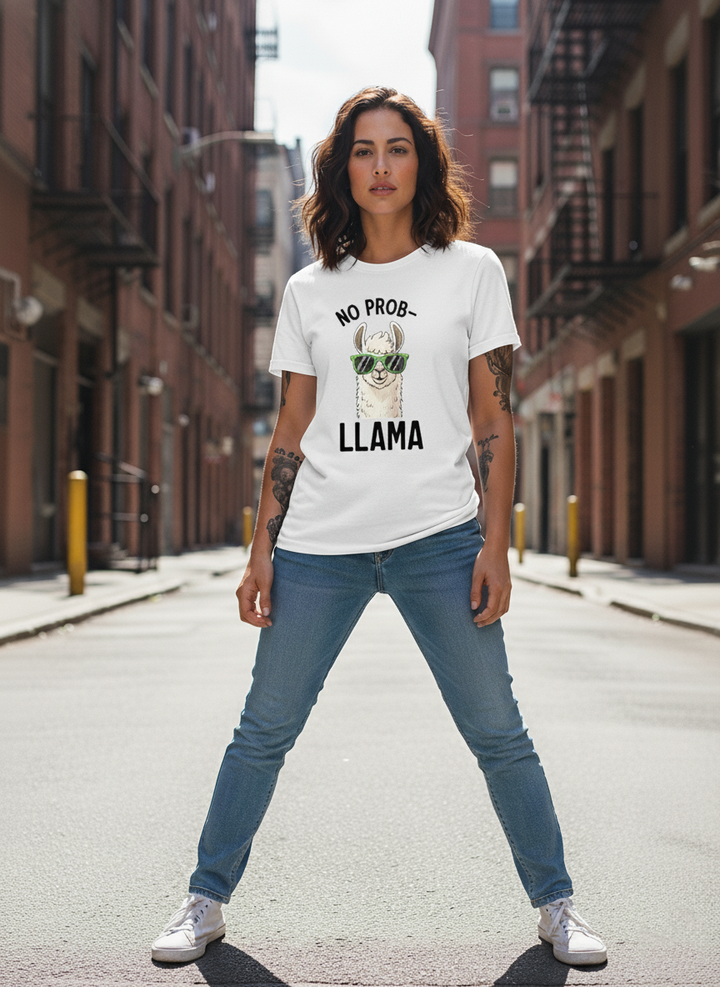 WOMEN'S WHITE NO PROB-LLAMA REGULAR FIT TSHIRT