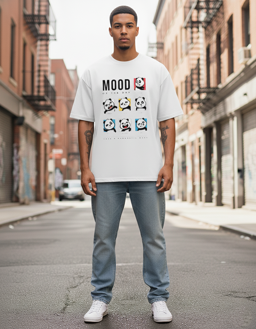UNISEX WHITE MOOD OF THE DAY OVERSIZE FIT TSHIRT
