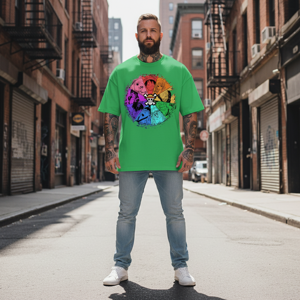 UNISEX GREEN STRAWHATS CREW OVERSIZE FIT TSHIRT