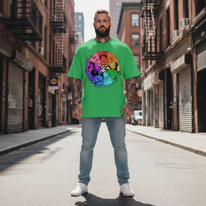 UNISEX GREEN STRAWHATS CREW OVERSIZE FIT TSHIRT