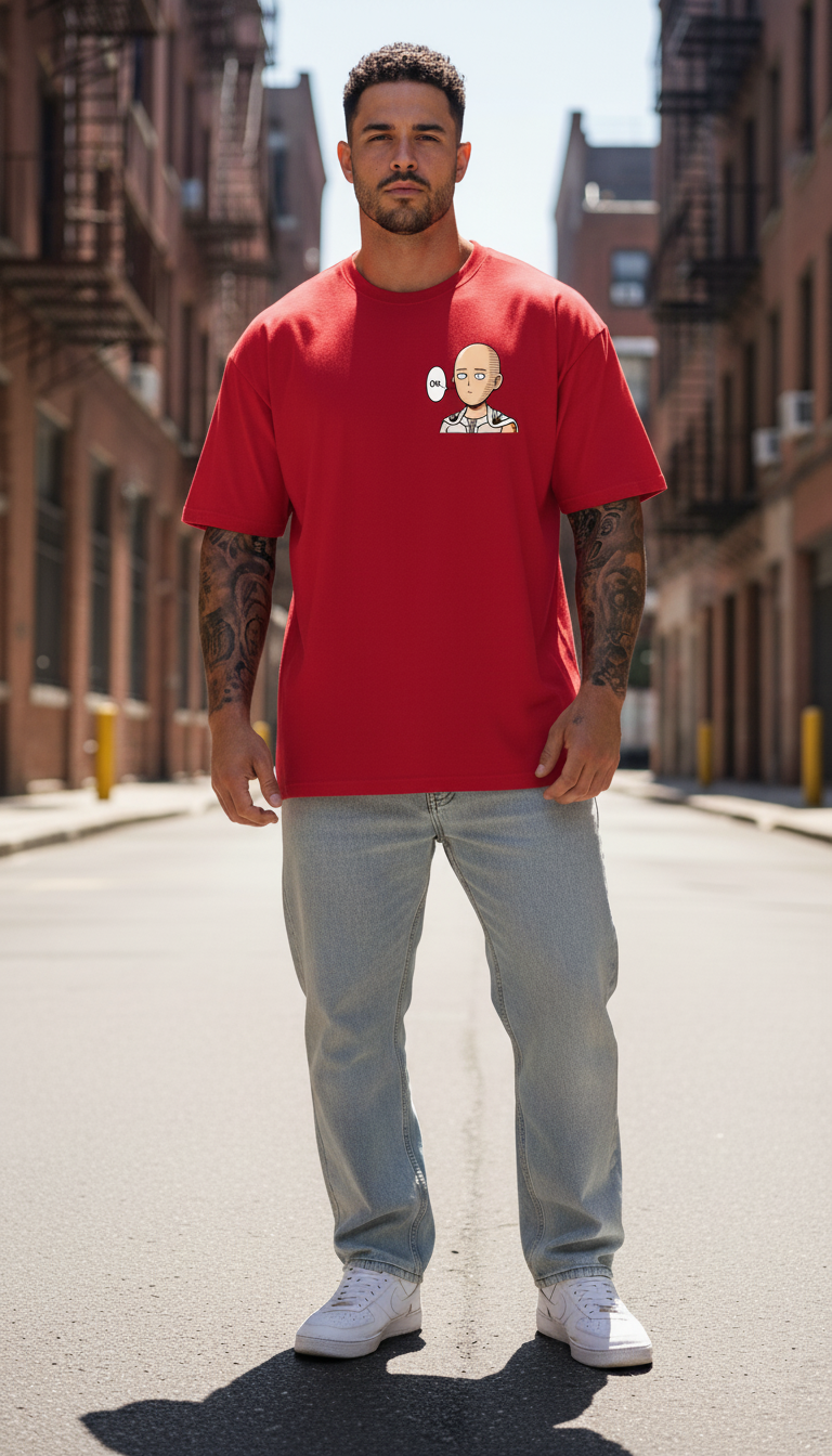 UNISEX RED SAITAMA OVERSIZE FIT TSHIRT