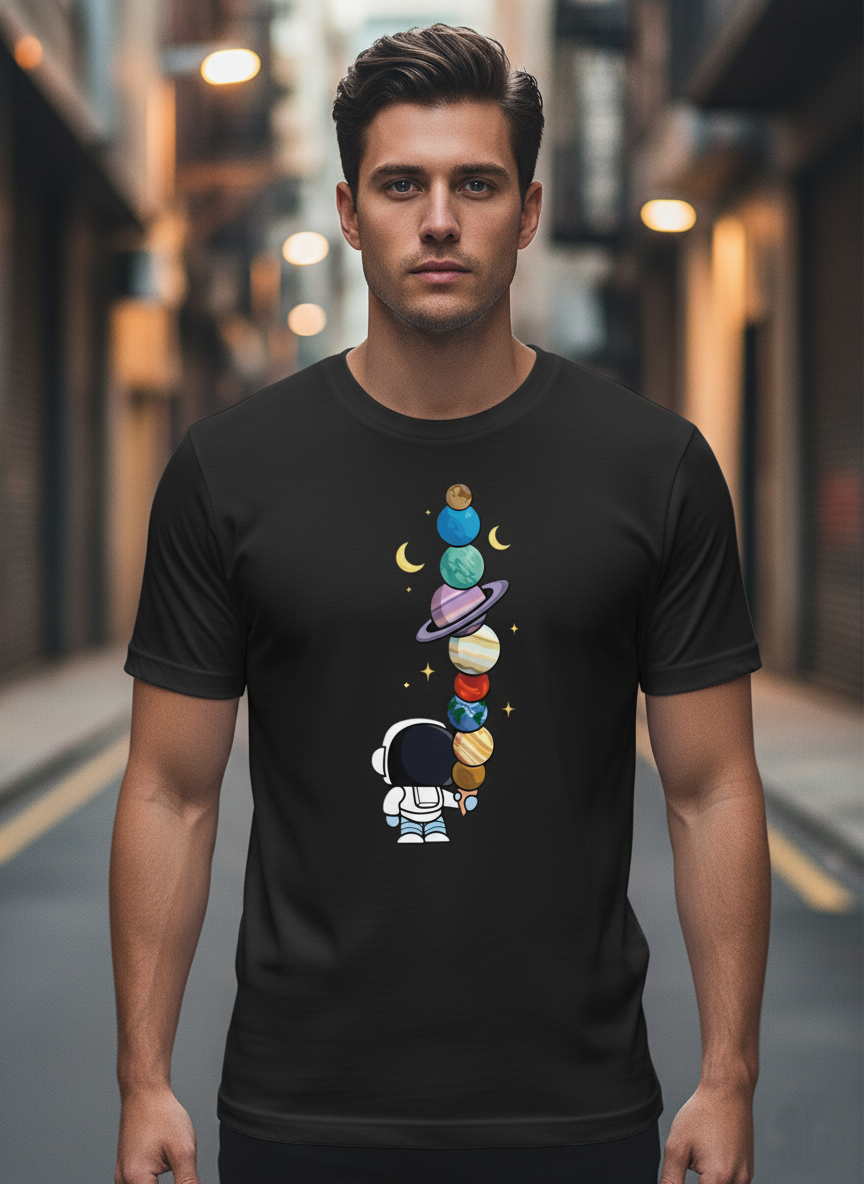 UNISEX BLACK LITTLE ASTRONOMER REGUALR FIT TSHIRT