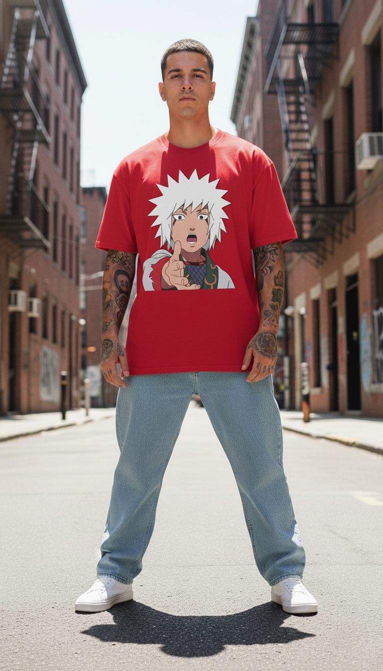 UNISEX RED YOUNG JIRAIYA OVERSIZE FIT TSHIRT