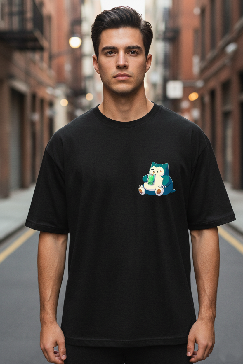 UNISEX BLACK CHILL SNORLAX OVERSIZE FIT TSHIRT