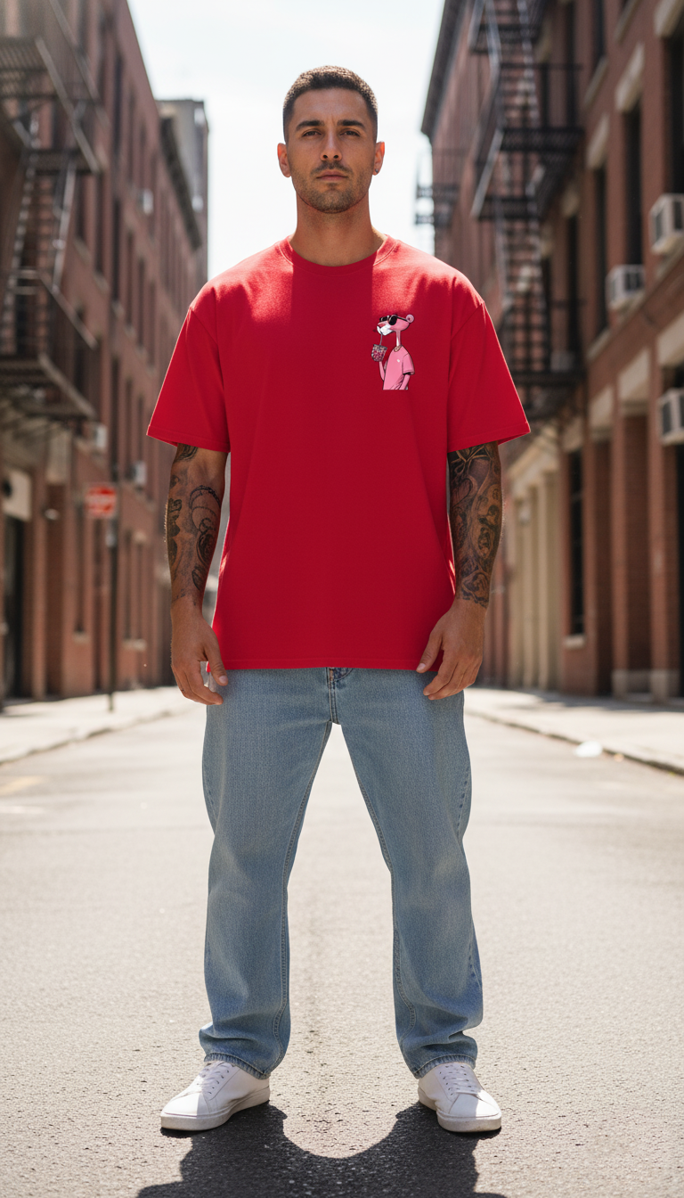 UNISEX RED PINK PANTHER OVERSIZE FIT TSHIRT