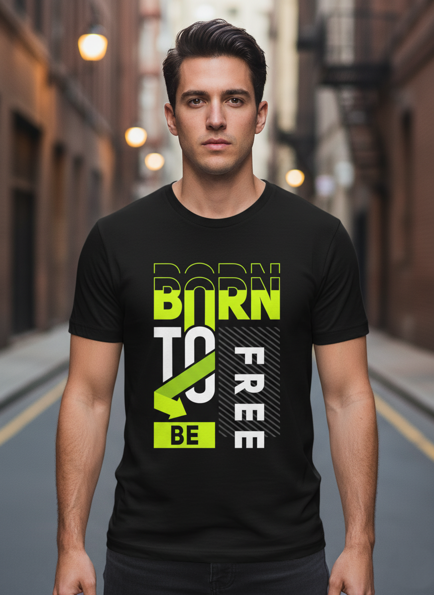 UNISEX BLACK BORN TO BE FREE REGULAR FIT TSHIRT