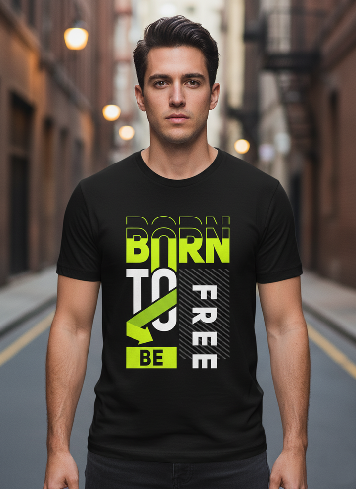 UNISEX BLACK BORN TO BE FREE REGULAR FIT TSHIRT