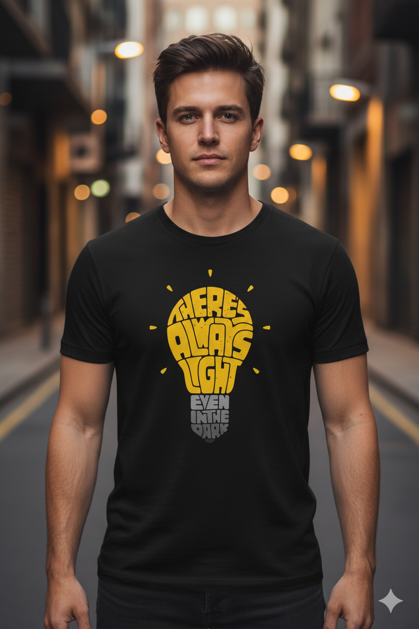 UNISEX BLACK THERE'S ALWAYS LIGHT EVEN IN THE DARK REGULAR FIT TSHIRT