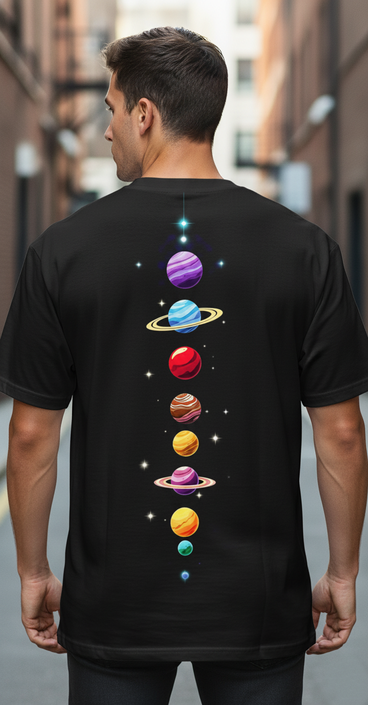 UNISEX BLACK CELESTIAL ALIGNMENT OVERIZE FIT TSHIRT