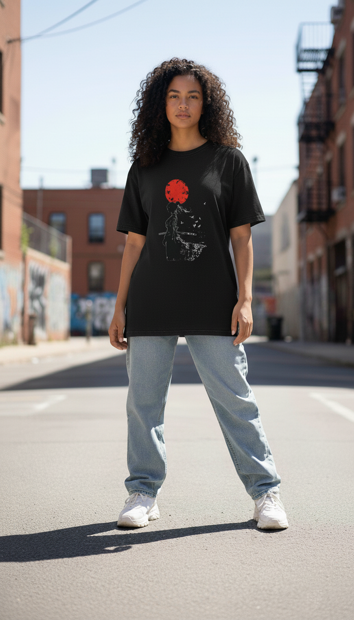 WOMEN'S BLACK THE RED MOON REGULAR FIT TSHIRT