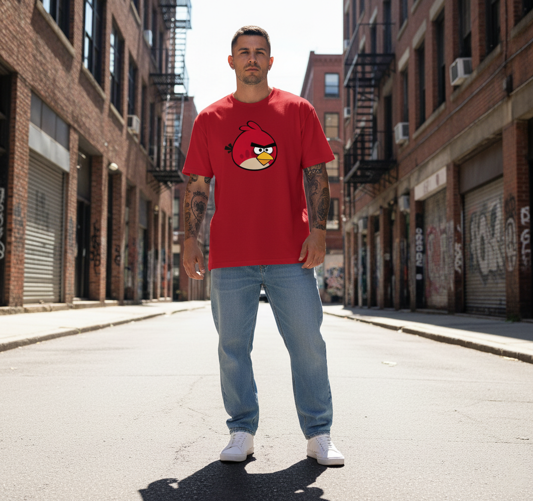 UNISEX RED ANGRY BIRD OVERSIZE FIT TSHIRT