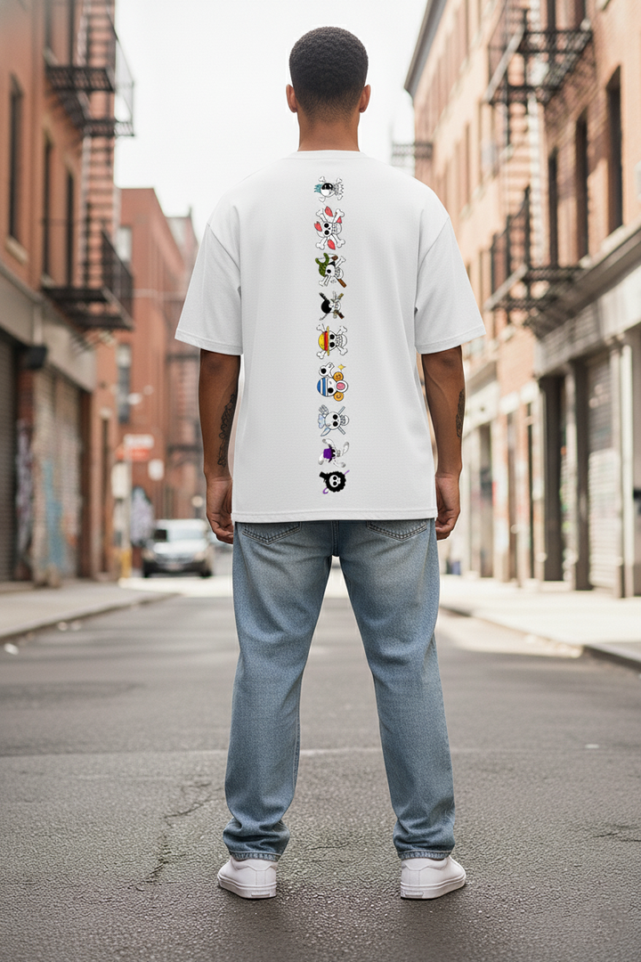 UNISEX WHITE GRAND LINE PIRATES OVERSIZE FIT TSHIRT