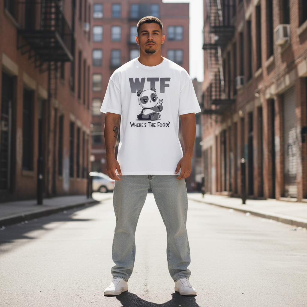 UNISEX WHITE WTF - WHERE'S THE FOOD OVERSIZE FIT TSHIRT