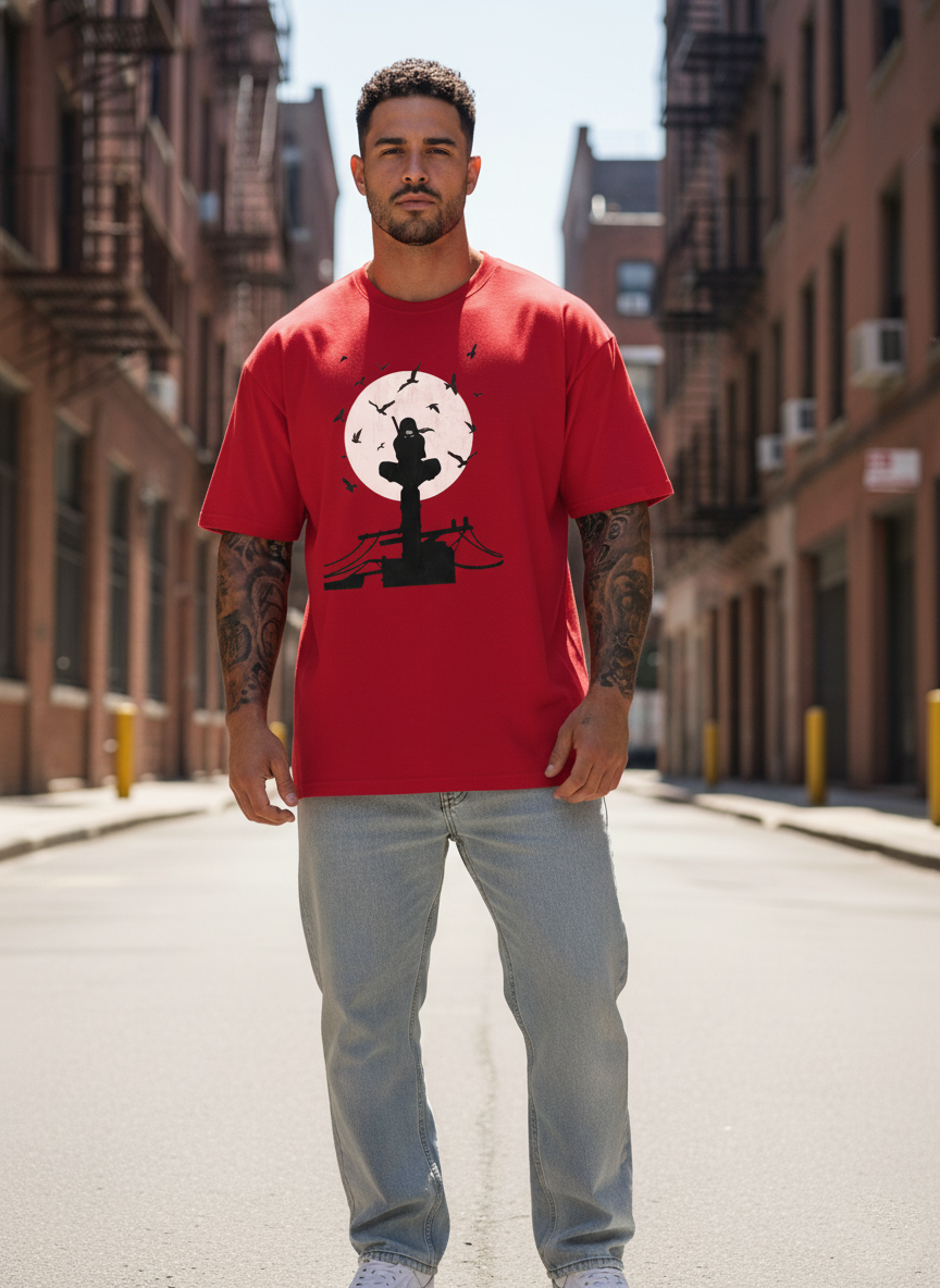UNISEX RED ITACHI GENJUTSU OVERSIZE FIT TSHIRT