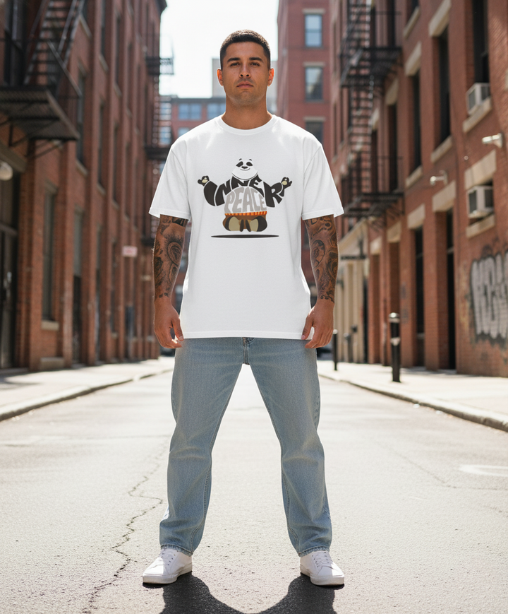 UNISEX WHITE KUNG FU PANDA - INNER PEACE OVERSIZE FIT TSHIRT