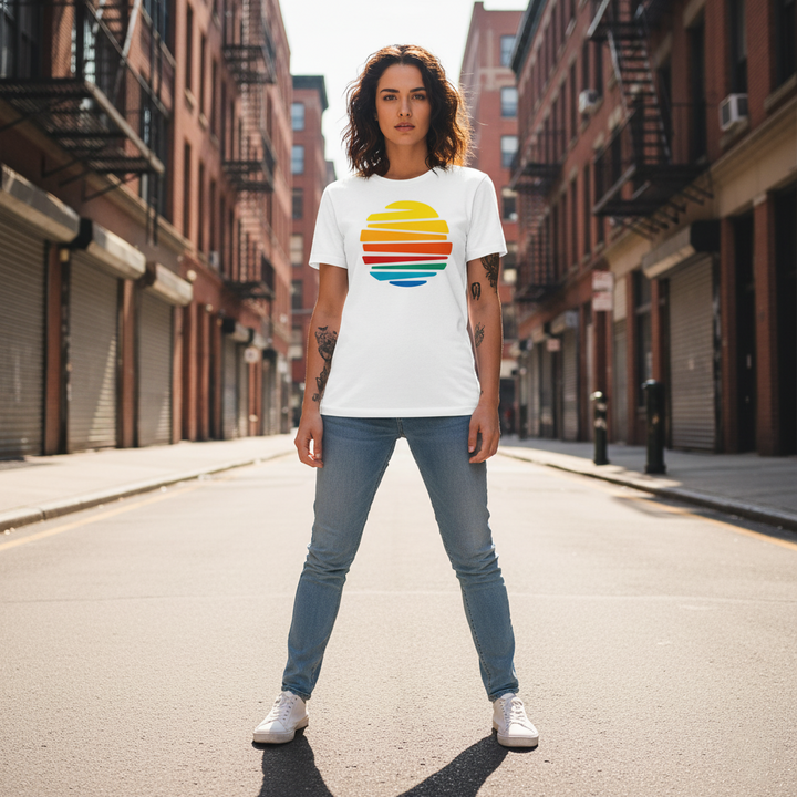 WOMEN'S WHITE RAINBOW SUN REGULAR FIT TSHIRT