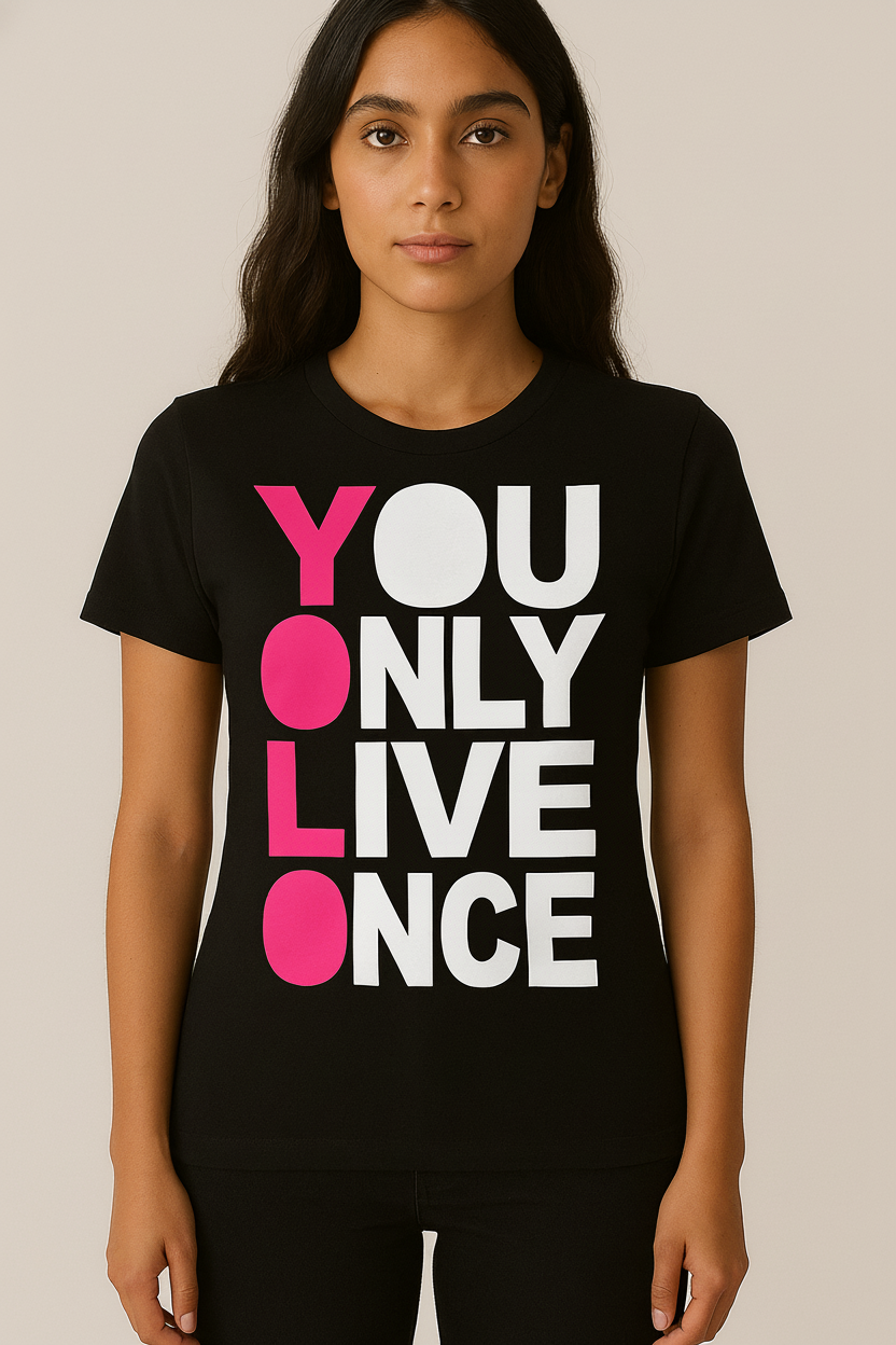 WOMEN'S BLACK YOU ONLY LIVE ONCE REGULAR FIT TSHIRT
