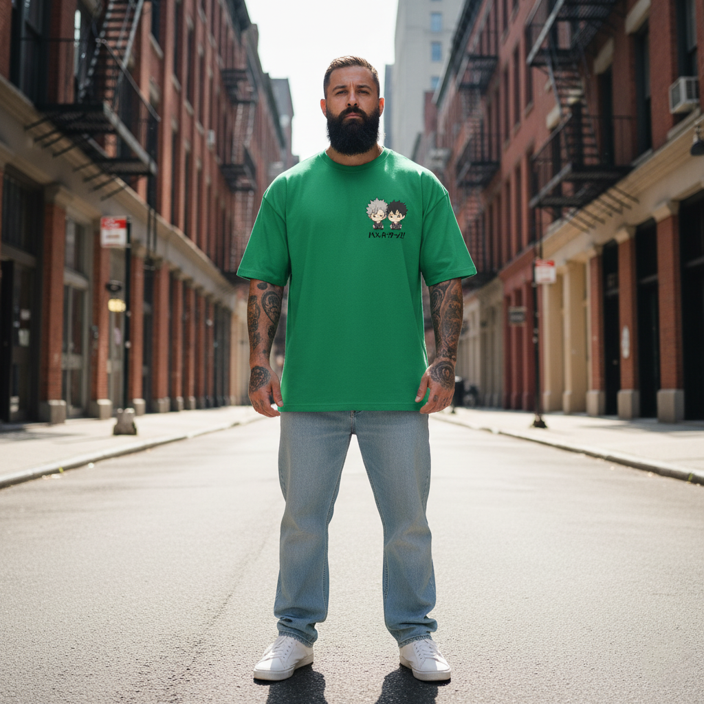 UNISEX GREEN BOKUTO AND AKAASHI OVERSIZE FIT TSHRT